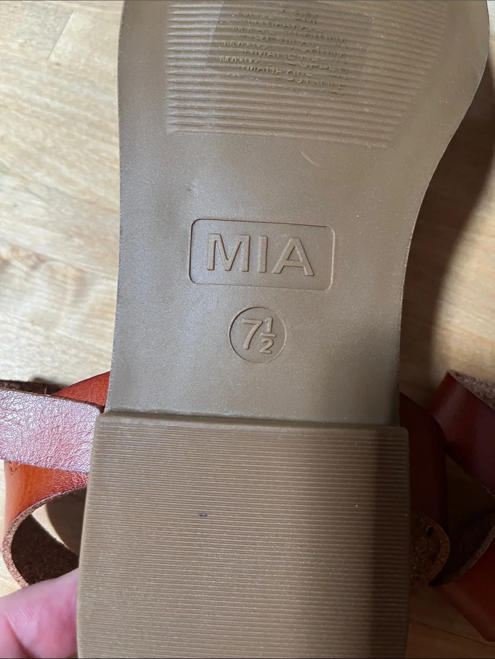 MIA Brown Leather Ankle-Strap Flat Sandals